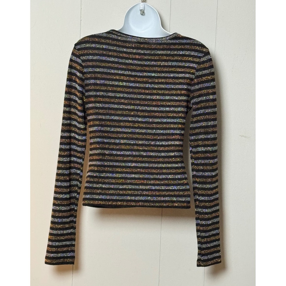 Urban Outfitters Black Metallic Stripe Wrap Top - Picture 2 of 8